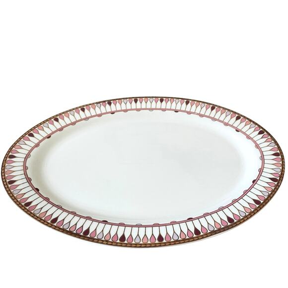 Grace Teaware Fine Porcelain Oval Serving Platter 14x9 Pink Gold Geometric New - Picture 4 of 12